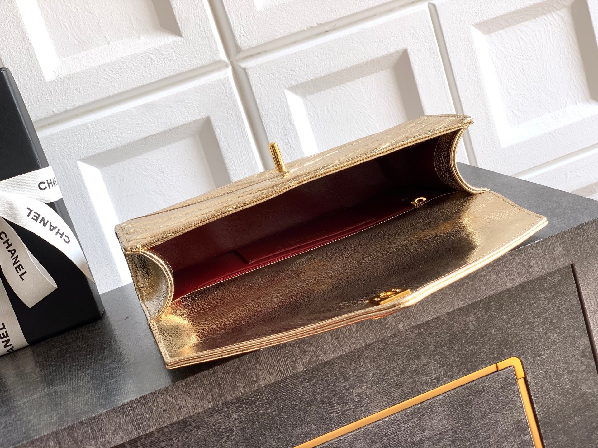 Chanel 26X Luminous Gold Metallic Woven Clutch Bag