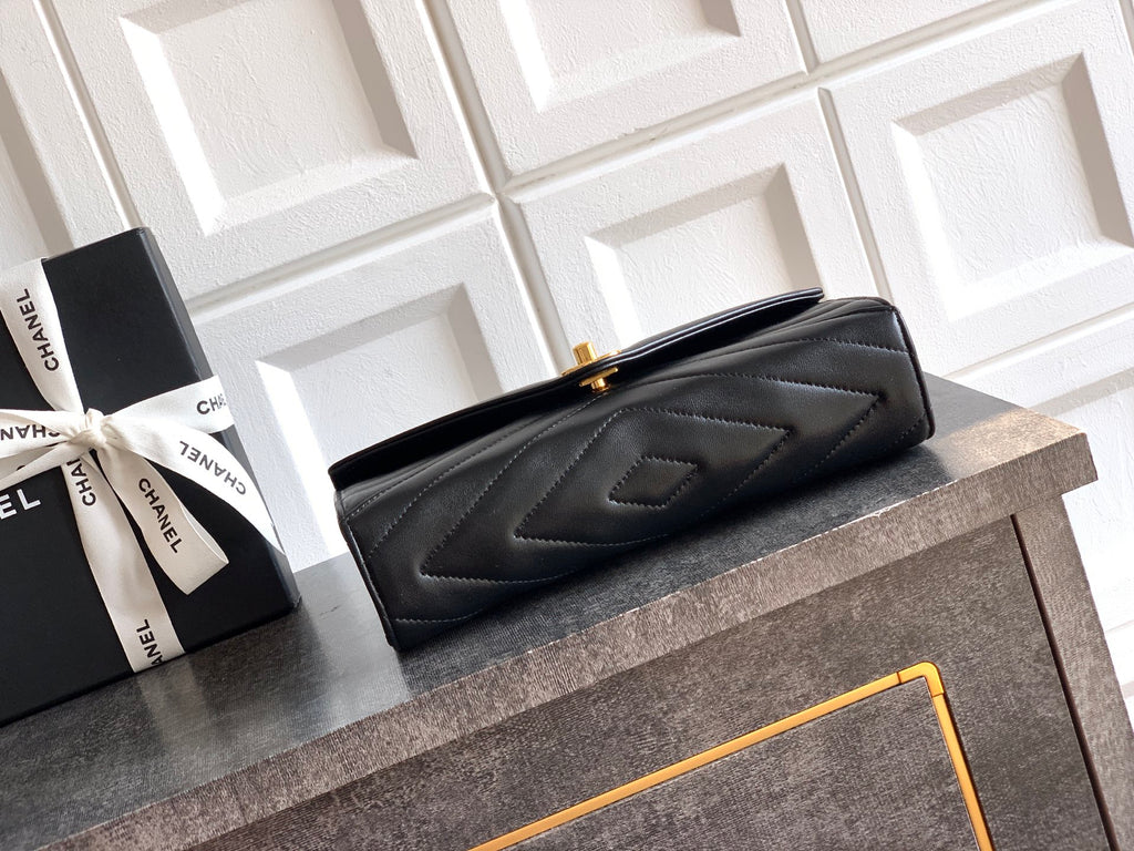 Chanel 26X Black Lambskin Woven Clutch Bag