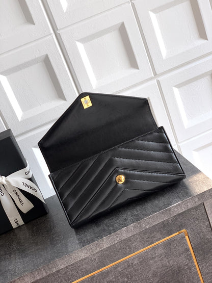 Chanel 26X Black Lambskin Woven Clutch Bag