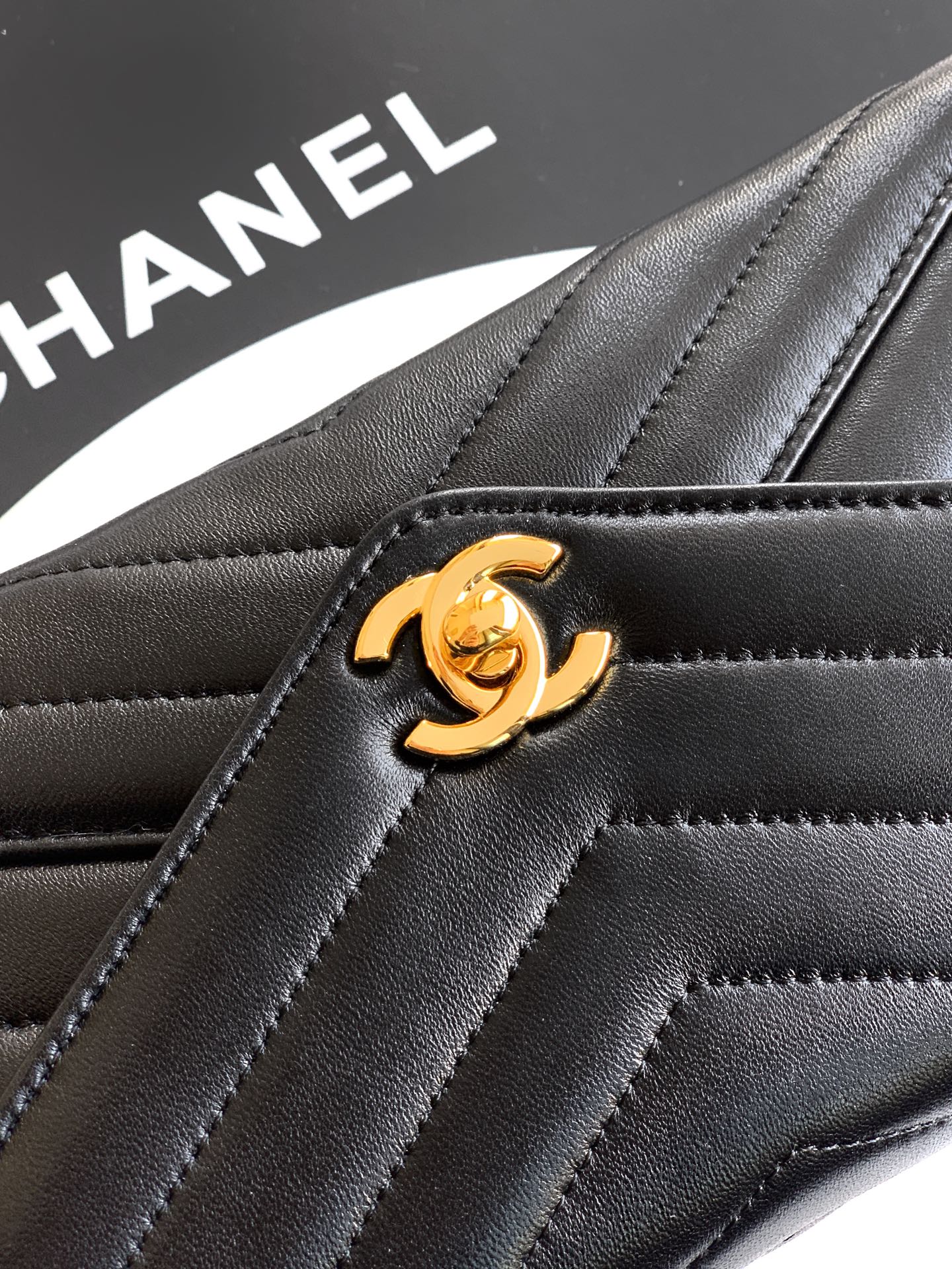 Chanel 26X Black Lambskin Woven Clutch Bag