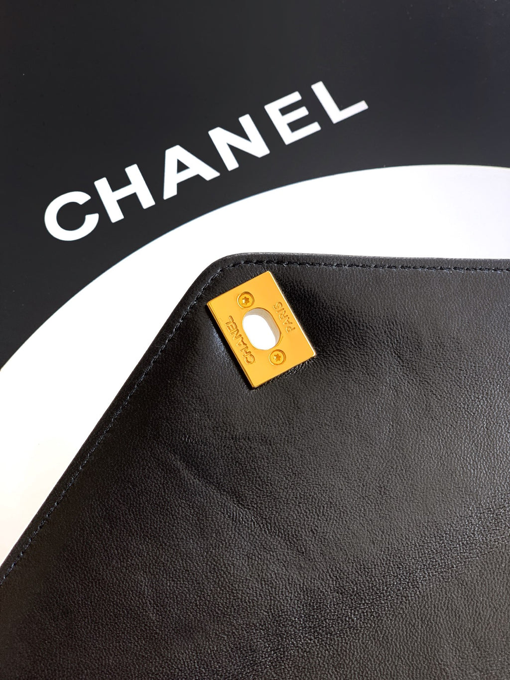 Chanel 26X Black Lambskin Woven Clutch Bag