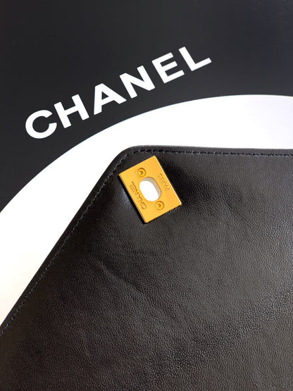 Chanel 26X Black Lambskin Woven Clutch Bag