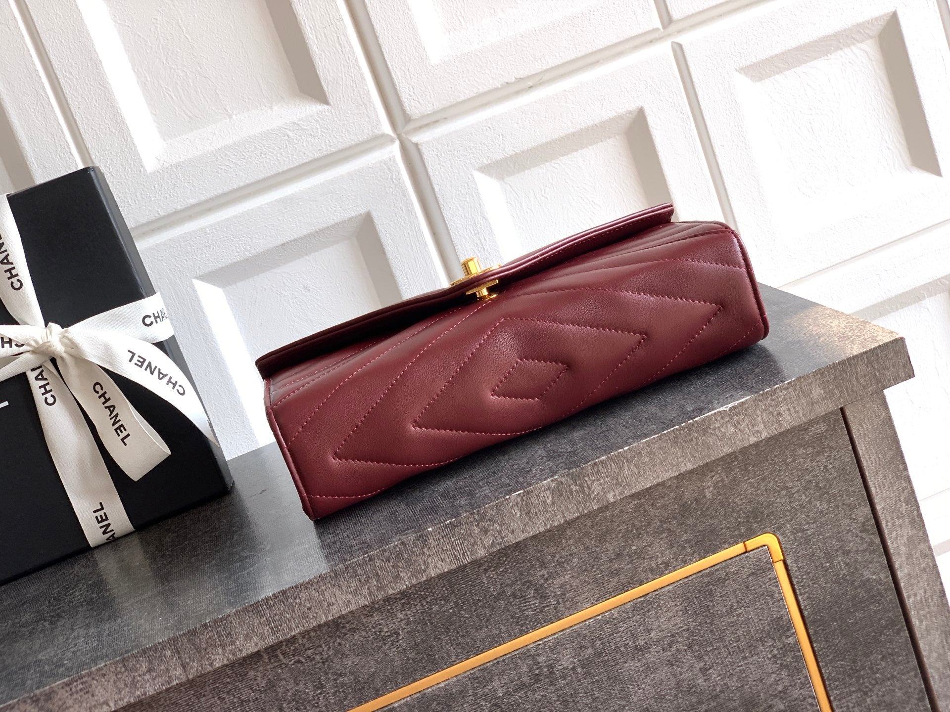 Chanel 26X Burgundy Lambskin Woven Clutch Bag