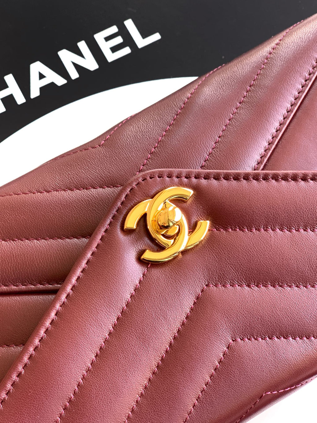 Chanel 26X Burgundy Lambskin Woven Clutch Bag