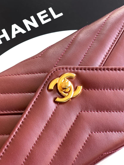 Chanel 26X Burgundy Lambskin Woven Clutch Bag