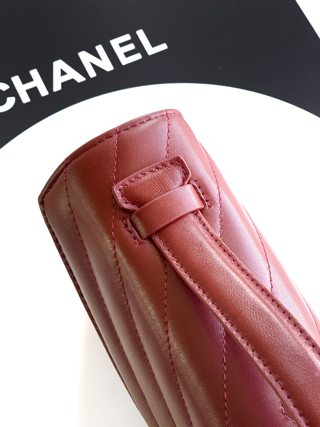 Chanel 26X Burgundy Lambskin Woven Clutch Bag