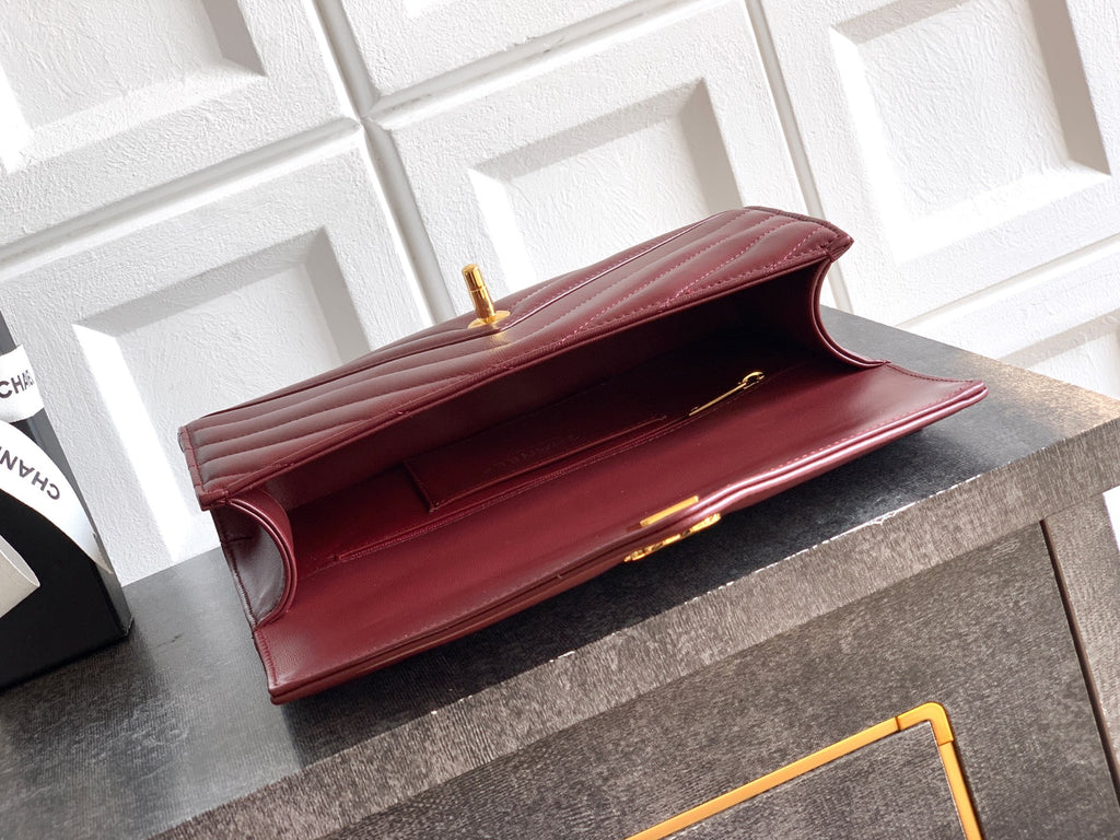 Chanel 26X Burgundy Lambskin Woven Clutch Bag