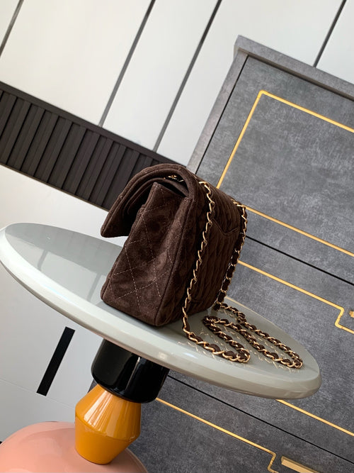 Chanel 2.55 Reissue Double Flap Bag — Dark Chocolate Suede with Aged Gold Hardware