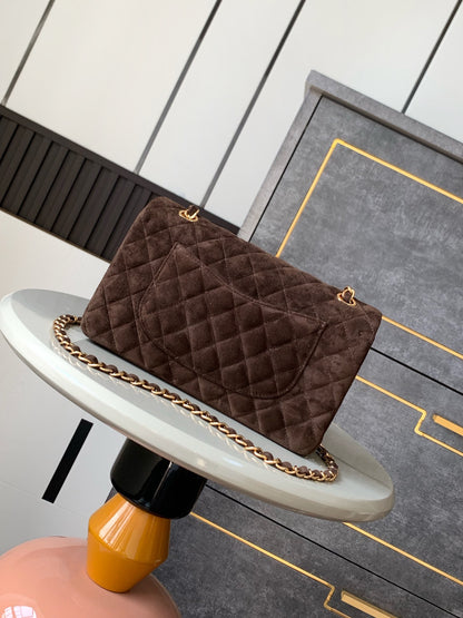 Chanel 2.55 Reissue Double Flap Bag — Dark Chocolate Suede with Aged Gold Hardware