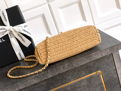 Chanel 26C Kelly Bag — Natural Raffia Woven with Gold Hardware