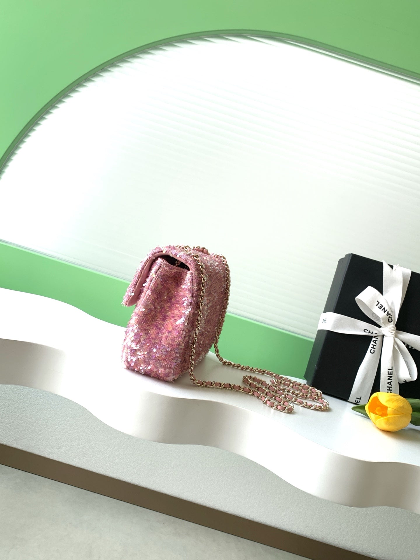 Chanel 26C Classic Flap Sequin Pink Mini