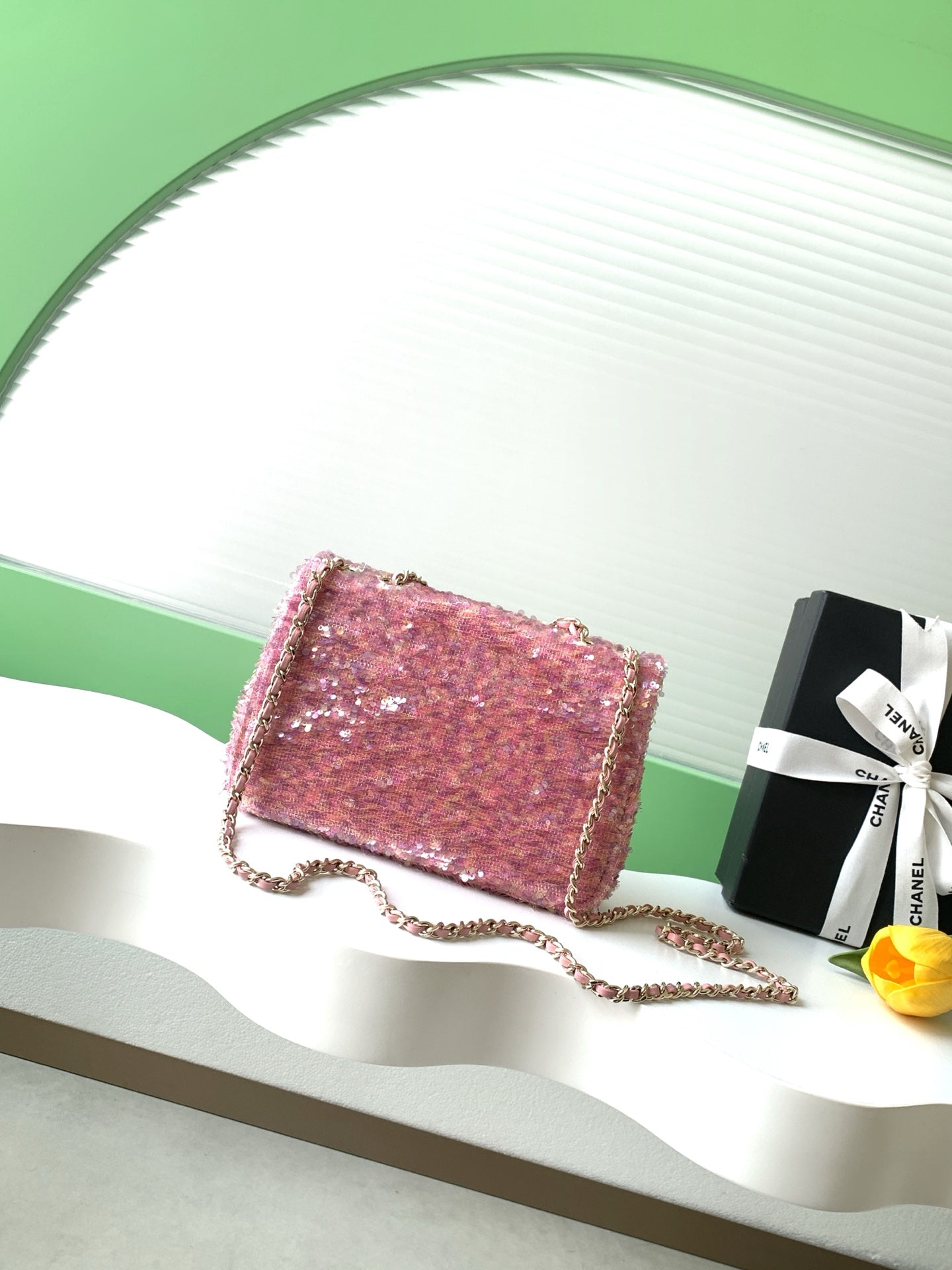 Chanel 26C Classic Flap Sequin Pink Mini