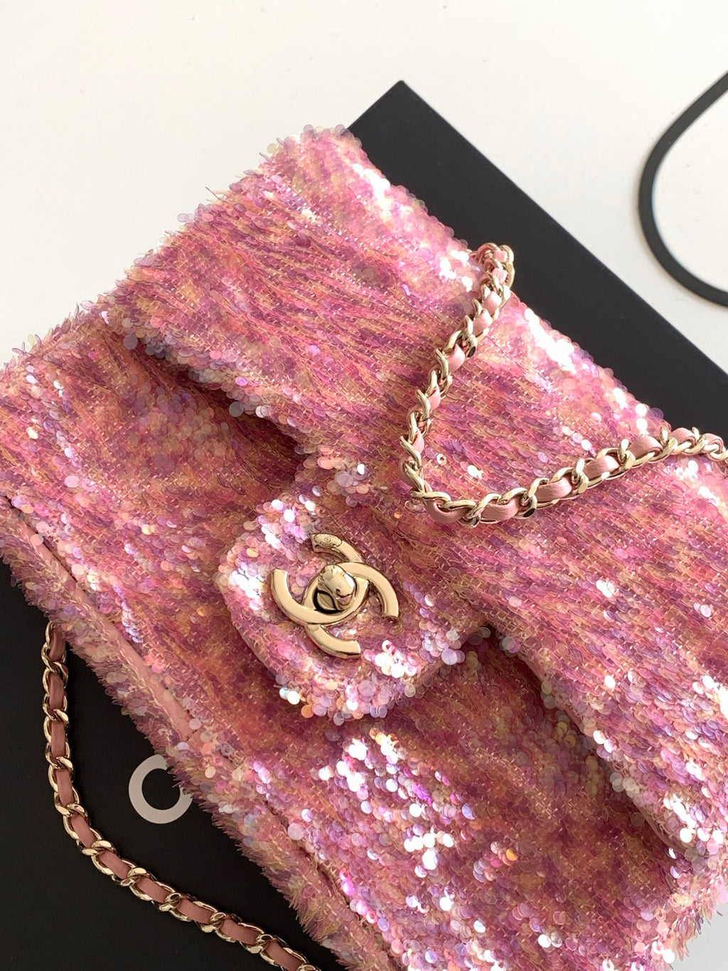 Chanel 26C Classic Flap Sequin Pink Mini