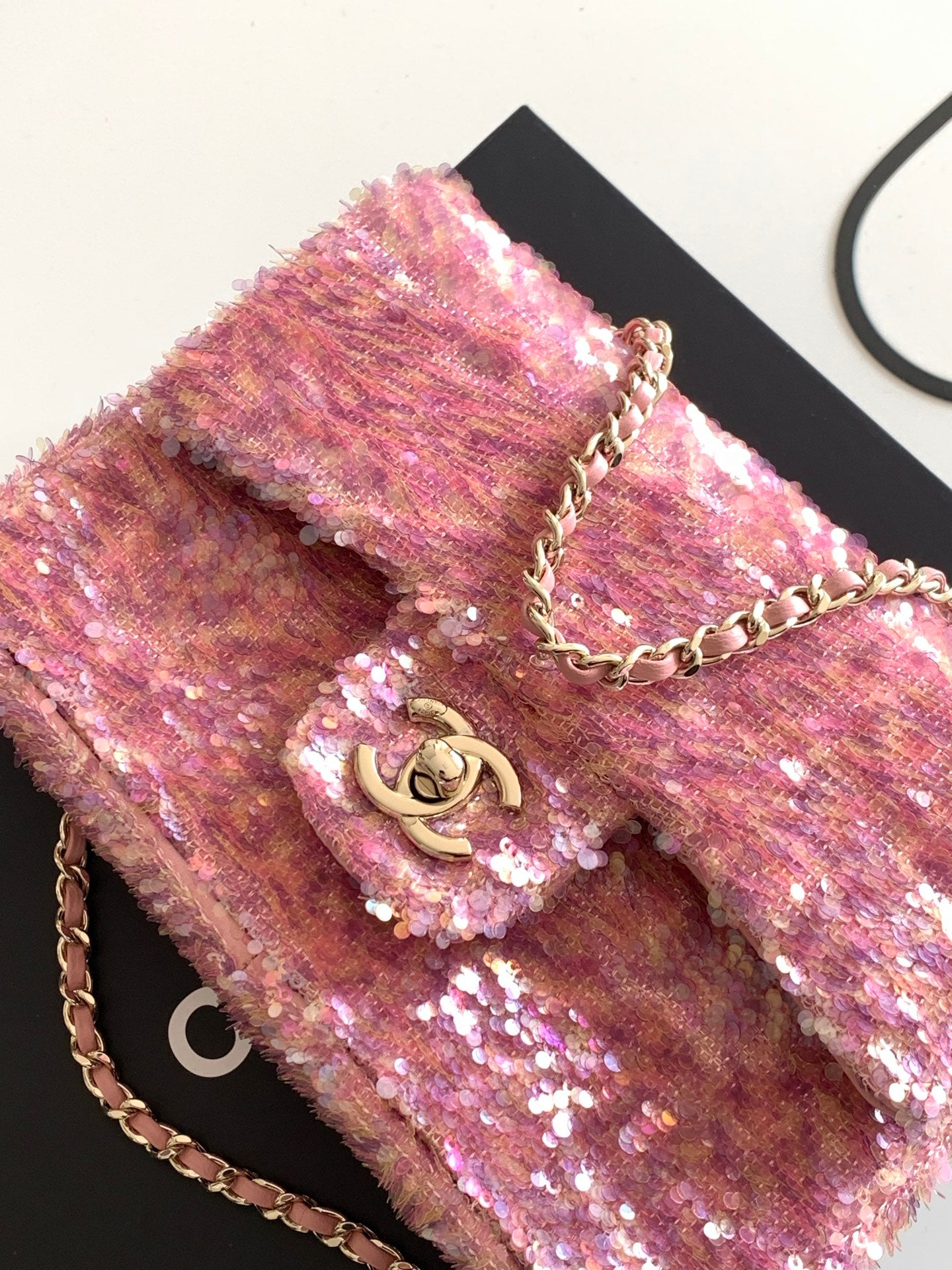 Chanel 26C Classic Flap Sequin Pink Mini