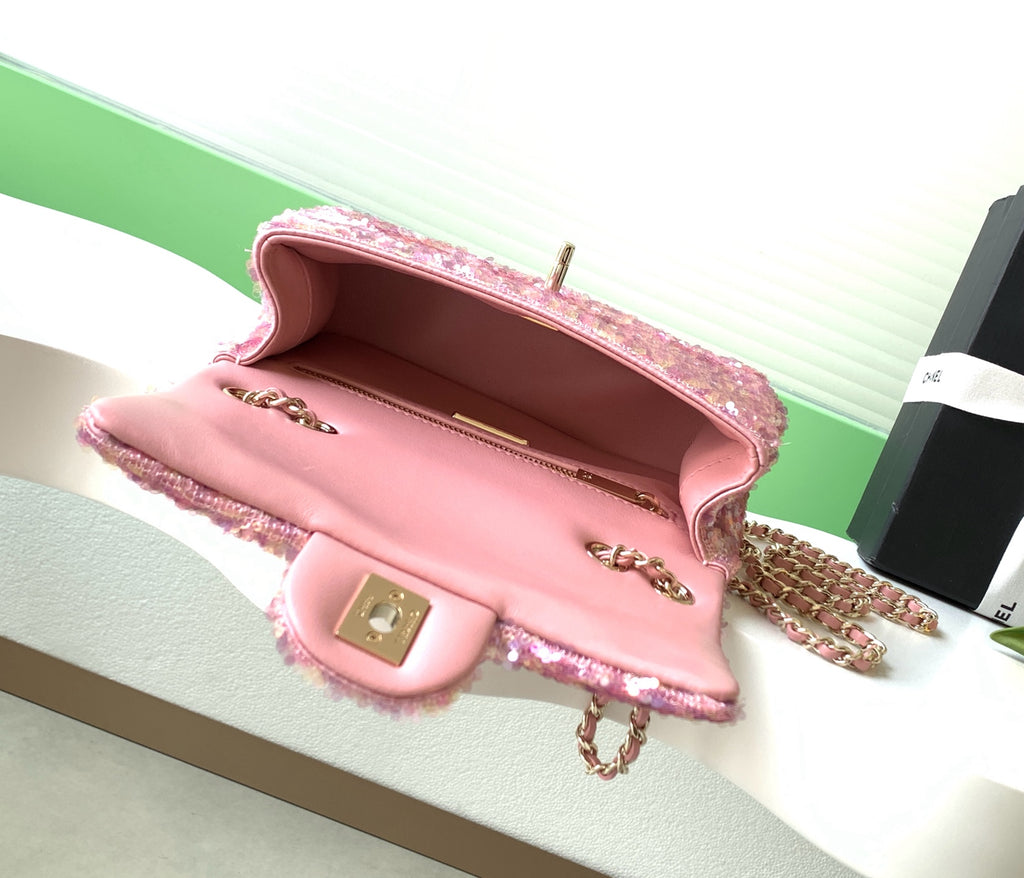 Chanel 26C Classic Flap Sequin Pink Mini