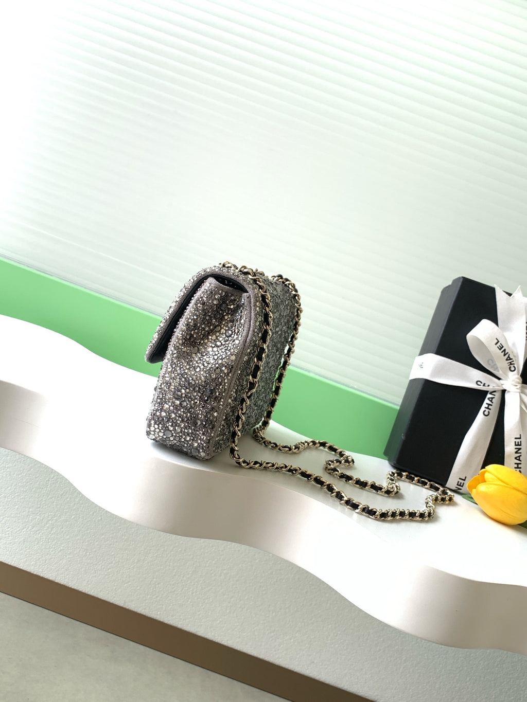 Chanel 26C Sac Du Soir Crystal Evening Bag Dark Grey Mini