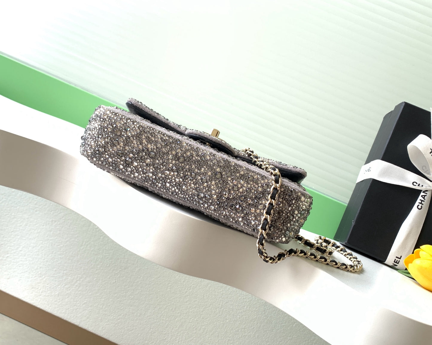 Chanel 26C Sac Du Soir Crystal Evening Bag Dark Grey Mini