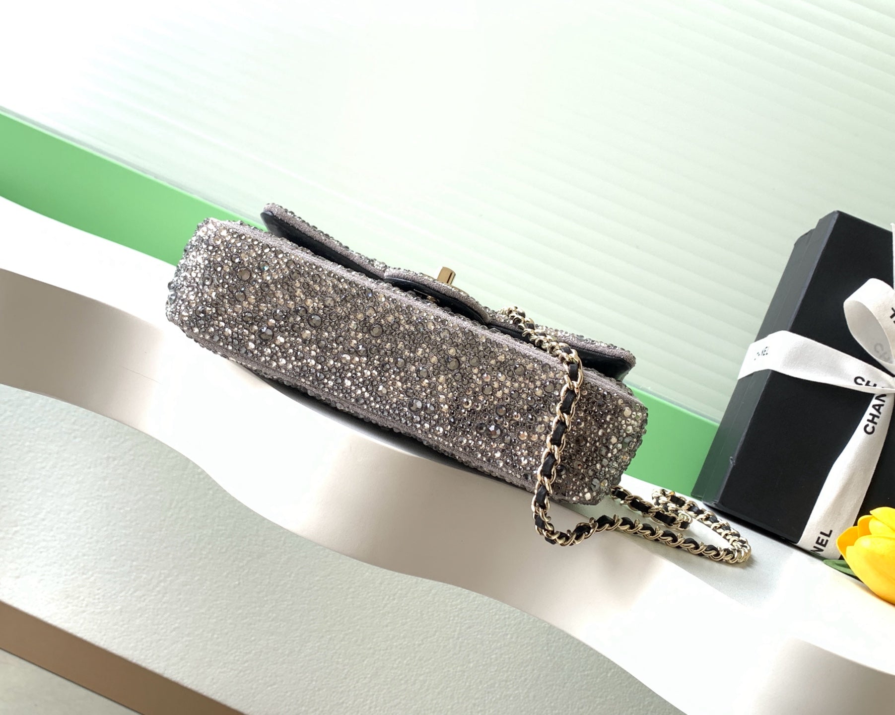 Chanel 26C Sac Du Soir Crystal Evening Bag Dark Grey Mini