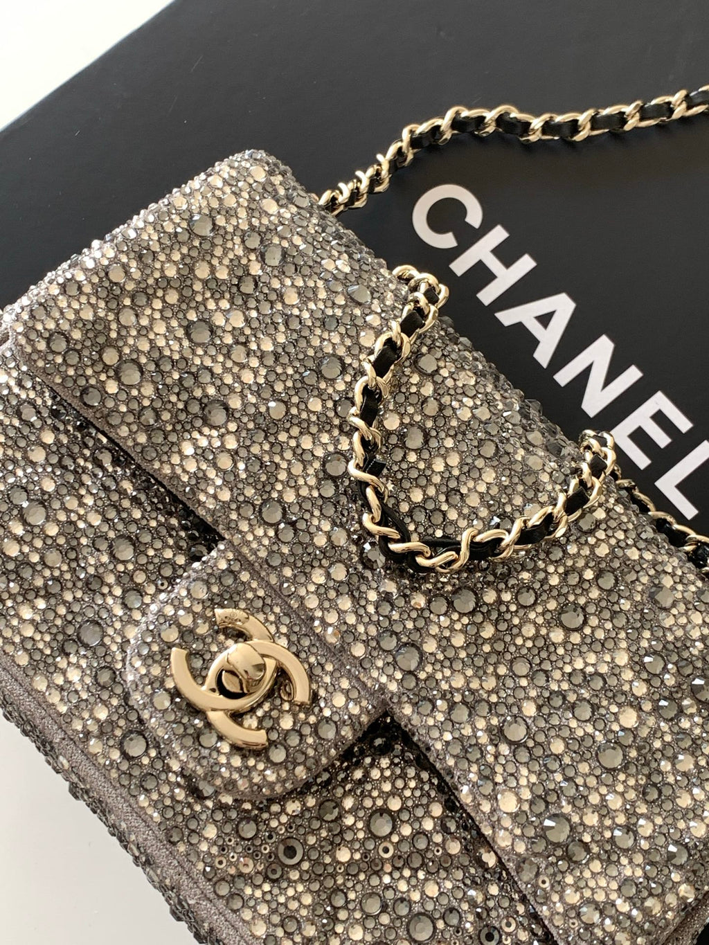 Chanel 26C Sac Du Soir Crystal Evening Bag Dark Grey Mini