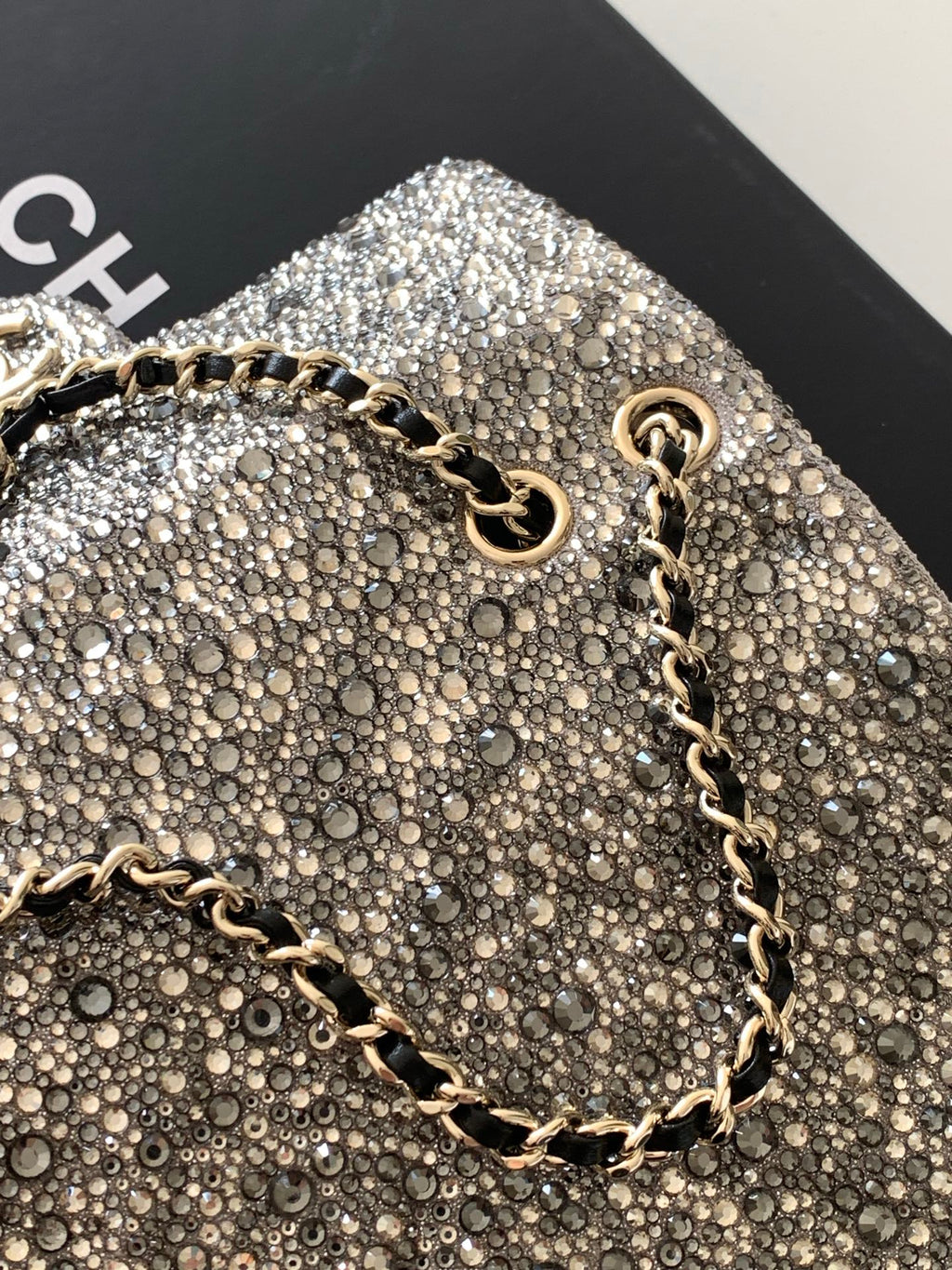 Chanel 26C Sac Du Soir Crystal Evening Bag Dark Grey Mini