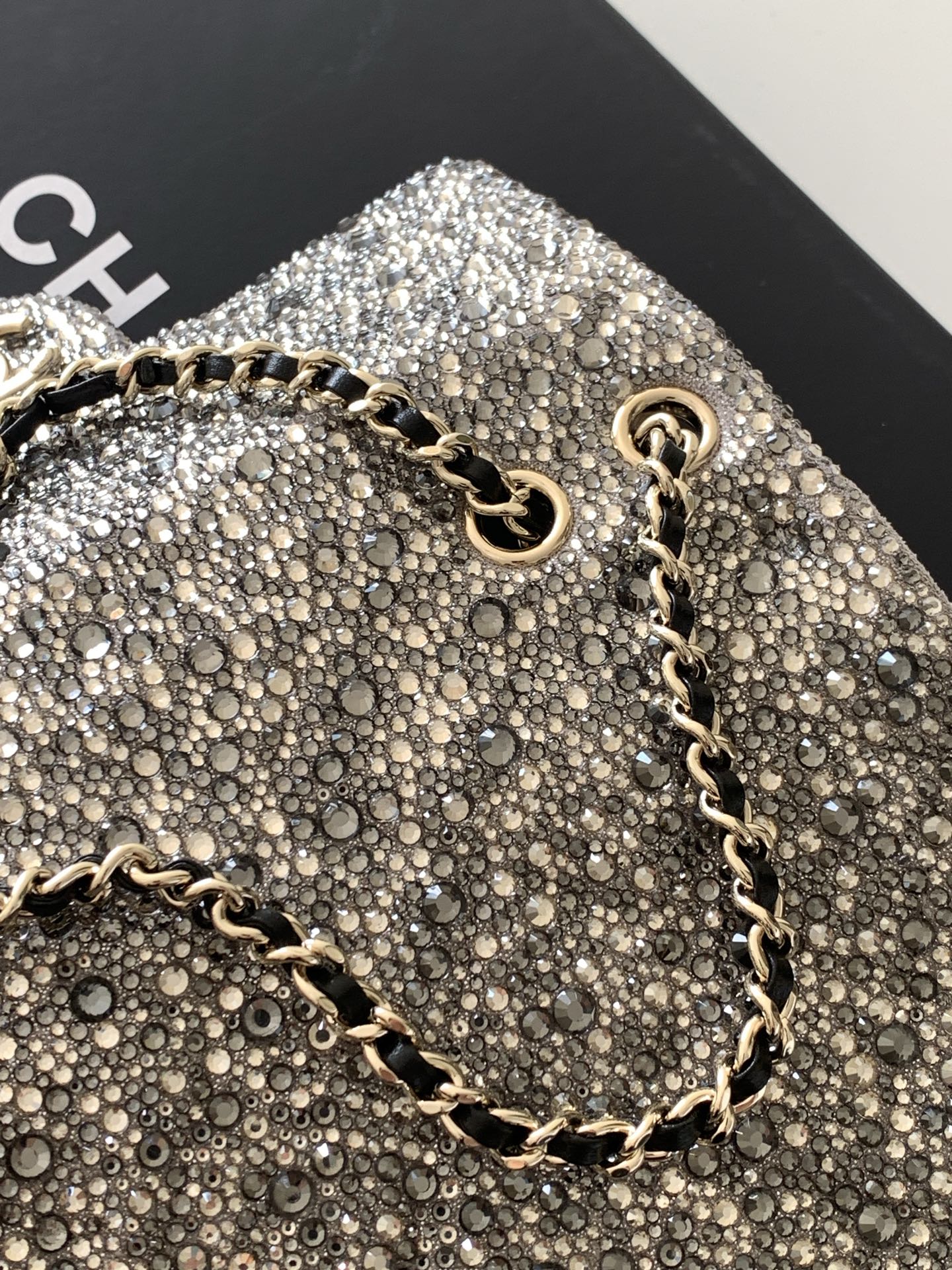 Chanel 26C Sac Du Soir Crystal Evening Bag Dark Grey Mini