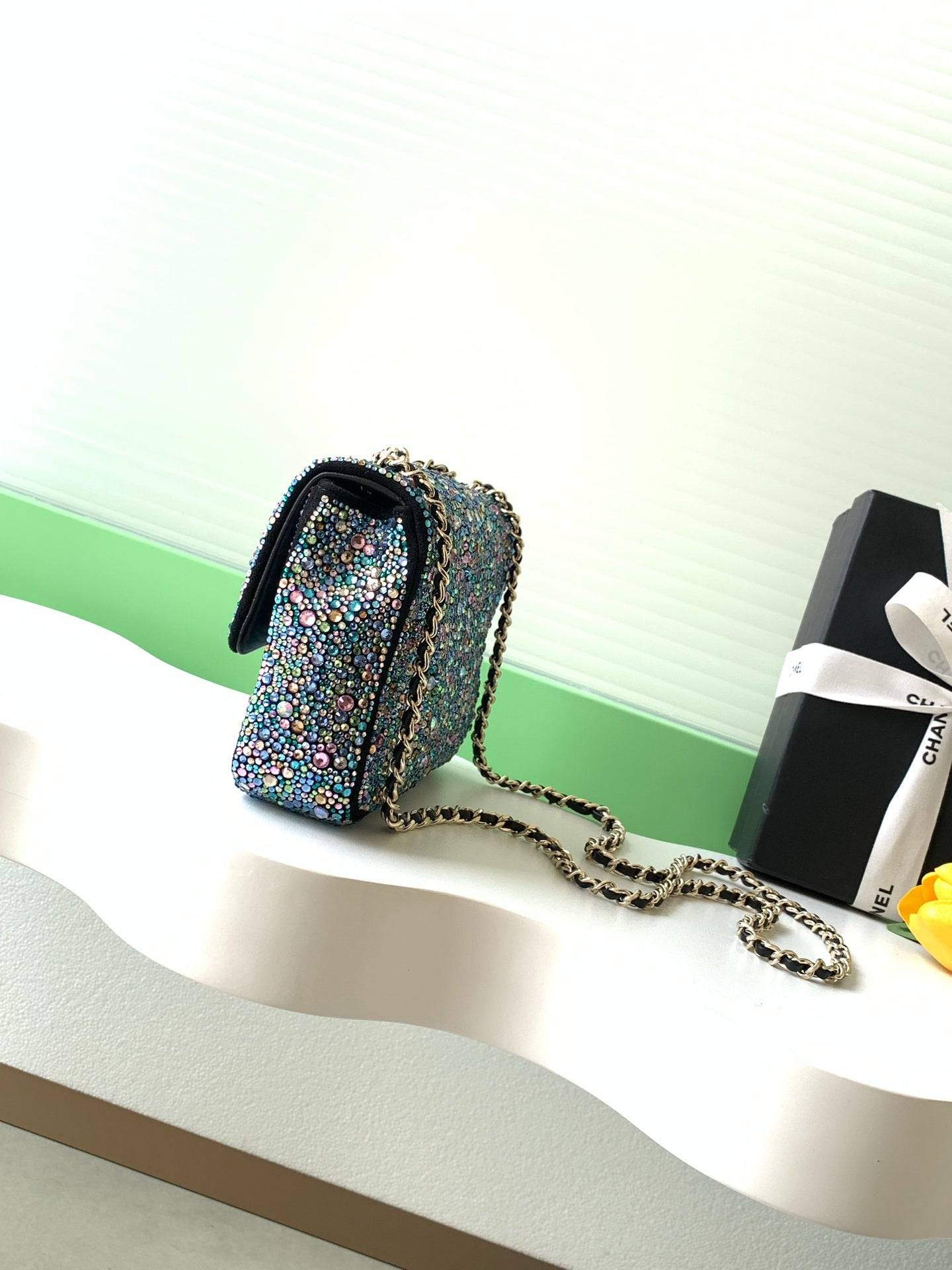 Chanel 26C Sac Du Soir Crystal Evening Bag Black Mini