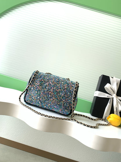 Chanel 26C Sac Du Soir Crystal Evening Bag Black Mini