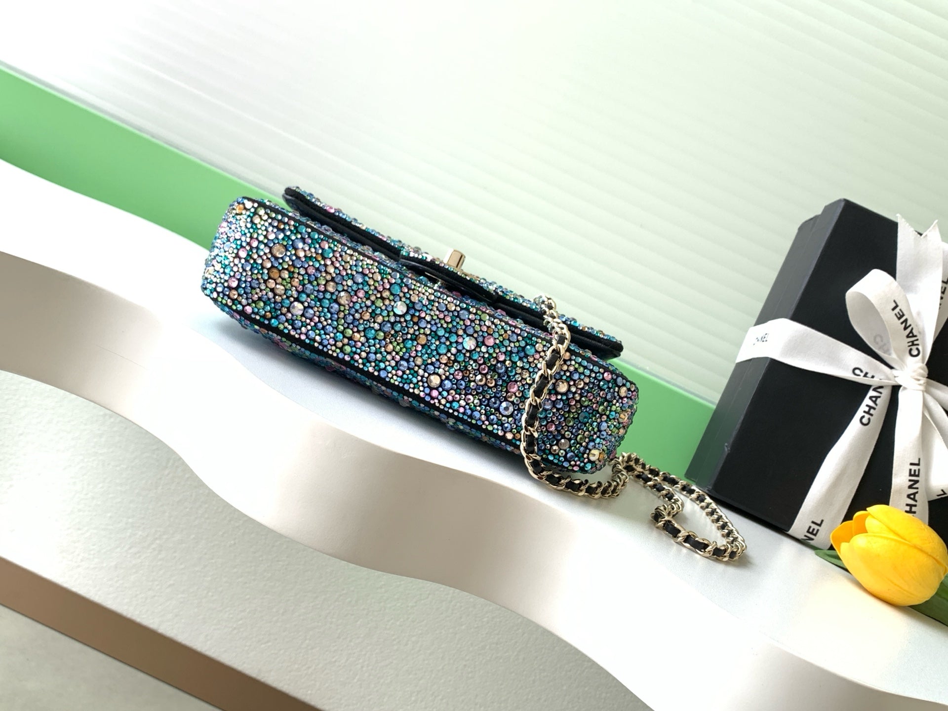 Chanel 26C Sac Du Soir Crystal Evening Bag Black Mini
