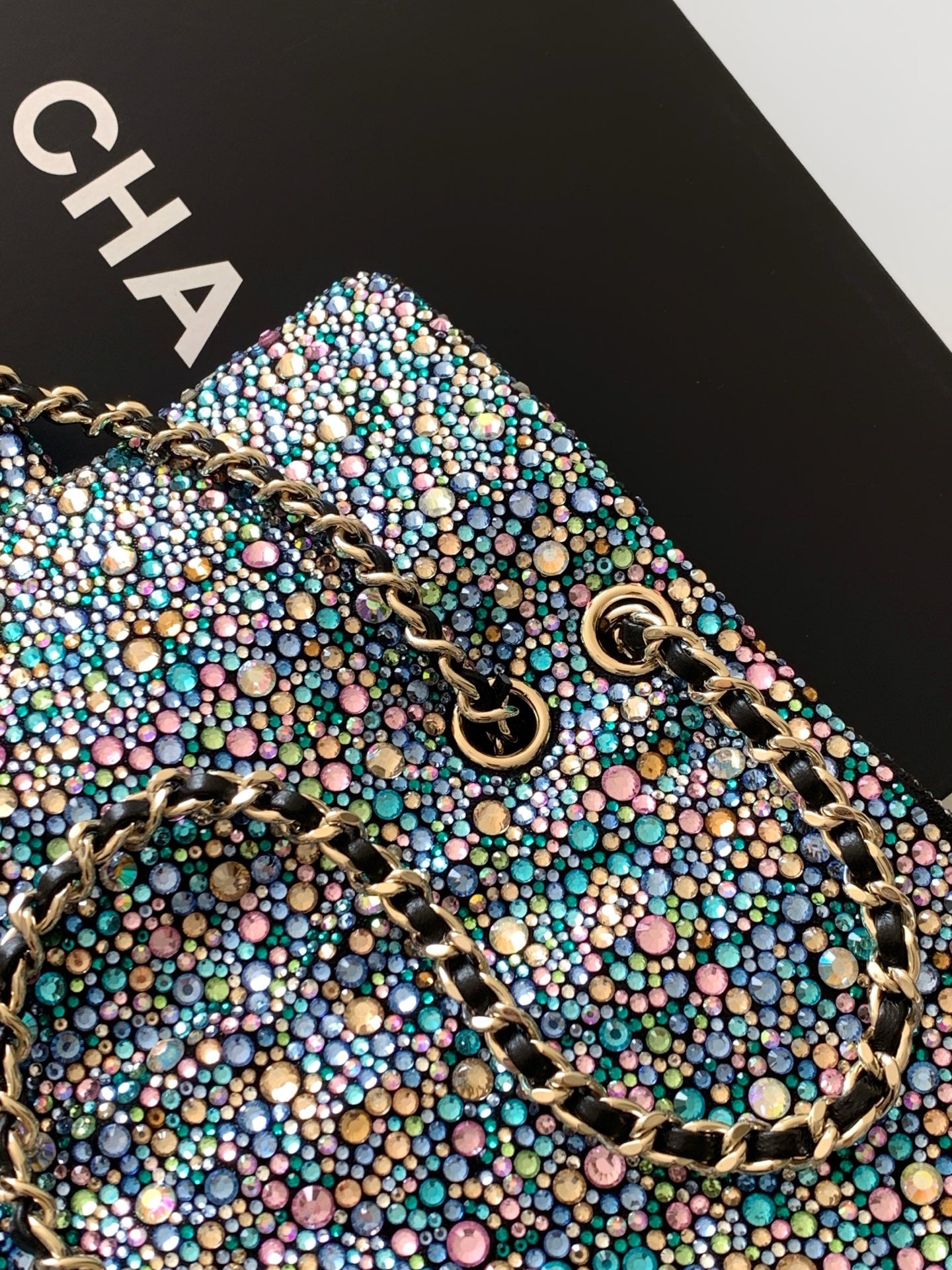 Chanel 26C Sac Du Soir Crystal Evening Bag Black Mini