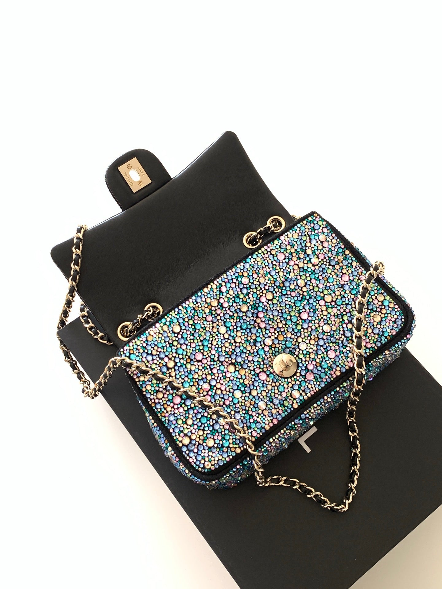 Chanel 26C Sac Du Soir Crystal Evening Bag Black Mini