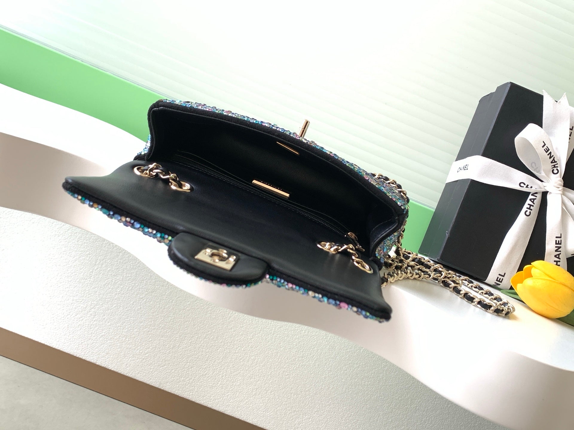 Chanel 26C Sac Du Soir Crystal Evening Bag Black Mini