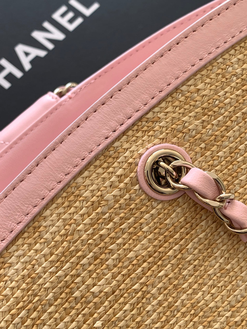 Chanel 26C Raffia Basket Bag Pink Lambskin Small