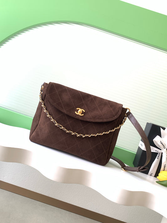 Chanel 26C Suede Messenger Bag Dark Brown