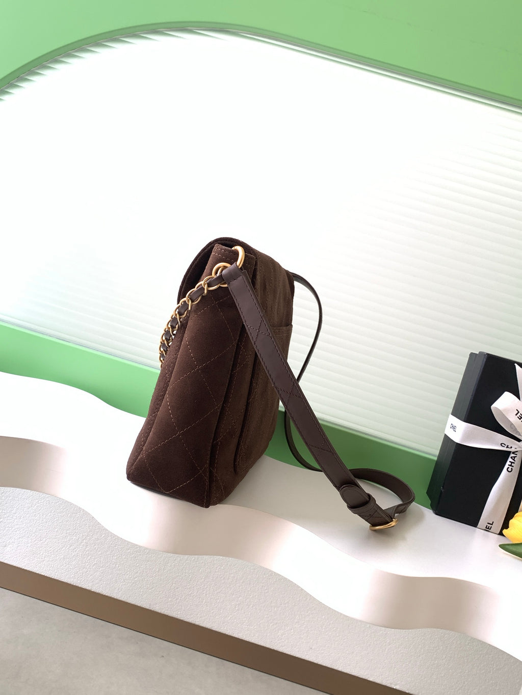 Chanel 26C Suede Messenger Bag Dark Brown