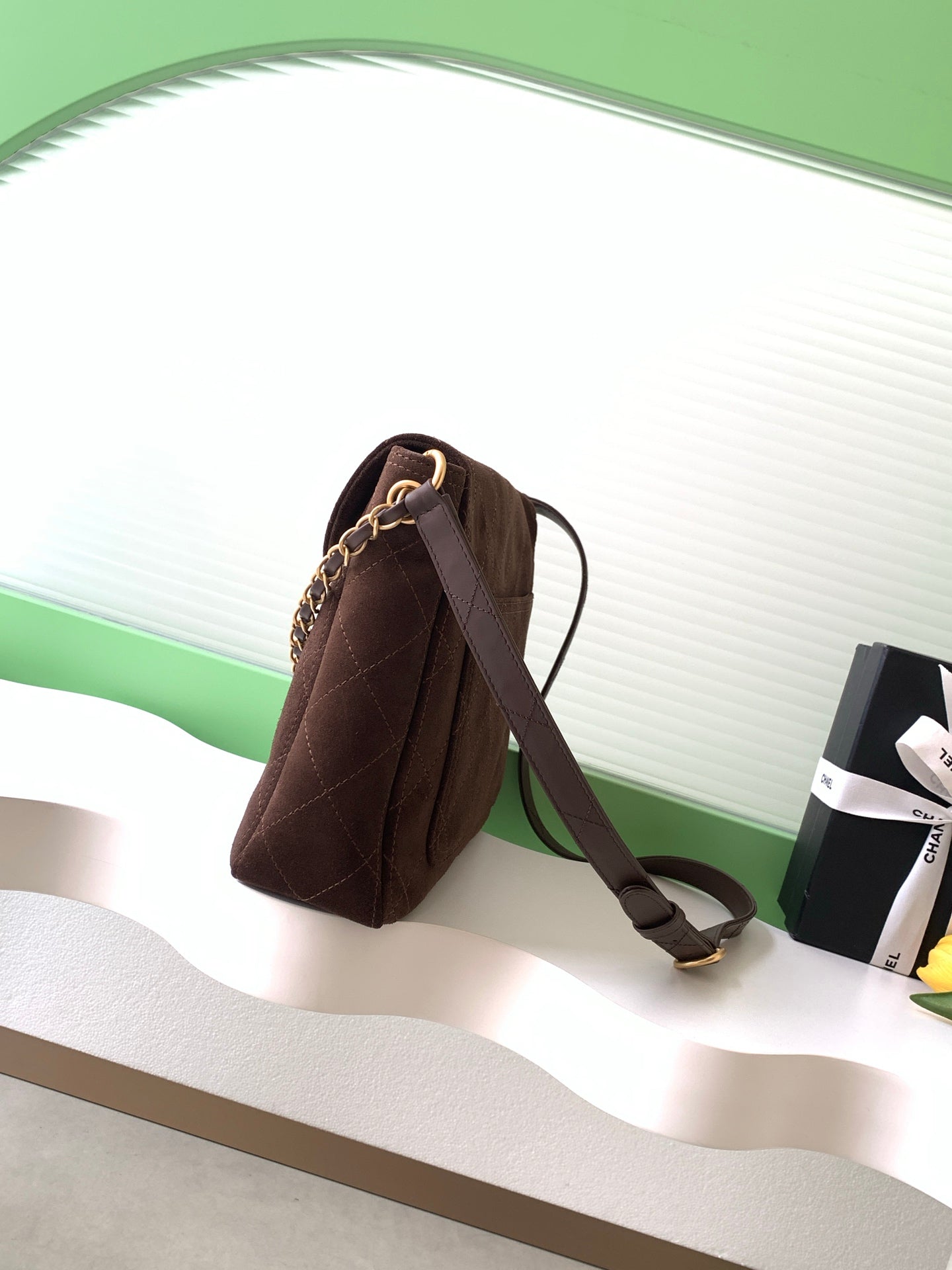 Chanel 26C Suede Messenger Bag Dark Brown