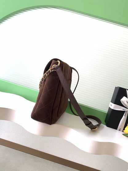 Chanel 26C Suede Messenger Bag Dark Brown
