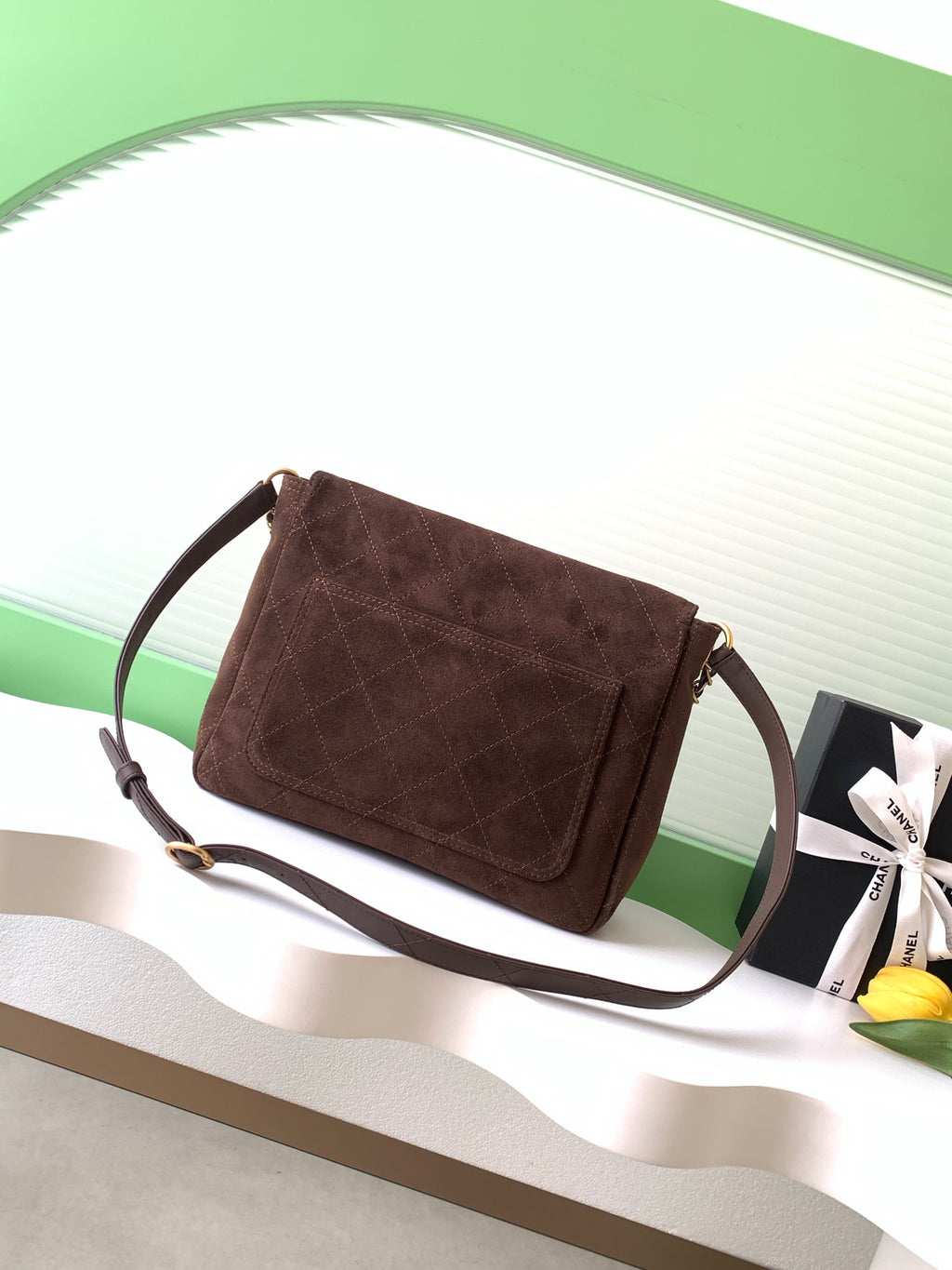 Chanel 26C Suede Messenger Bag Dark Brown