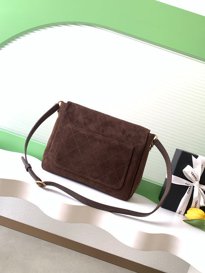 Chanel 26C Suede Messenger Bag Dark Brown