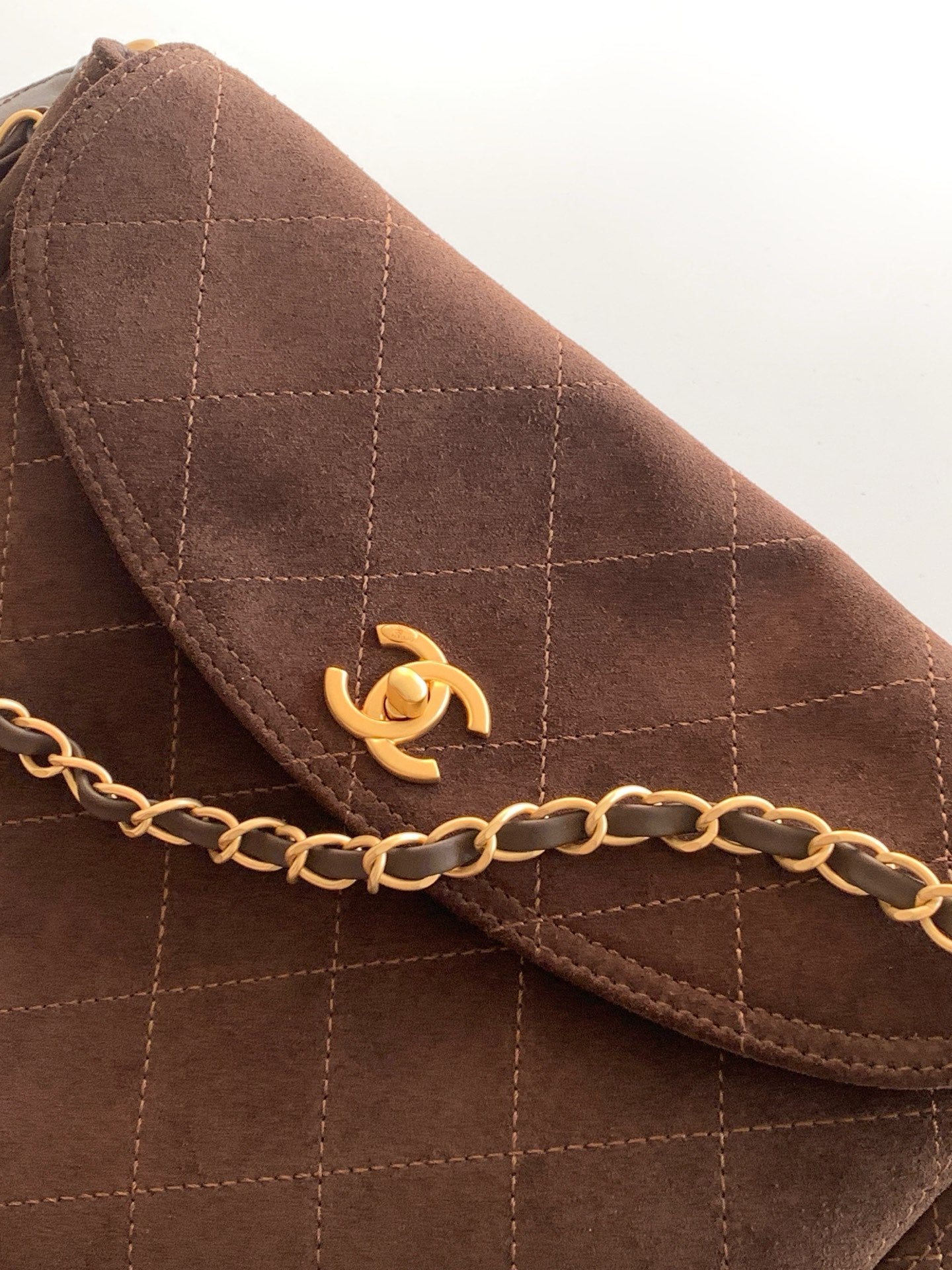 Chanel 26C Suede Messenger Bag Dark Brown