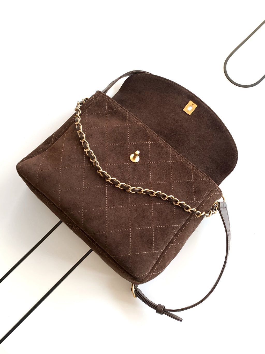 Chanel 26C Suede Messenger Bag Dark Brown