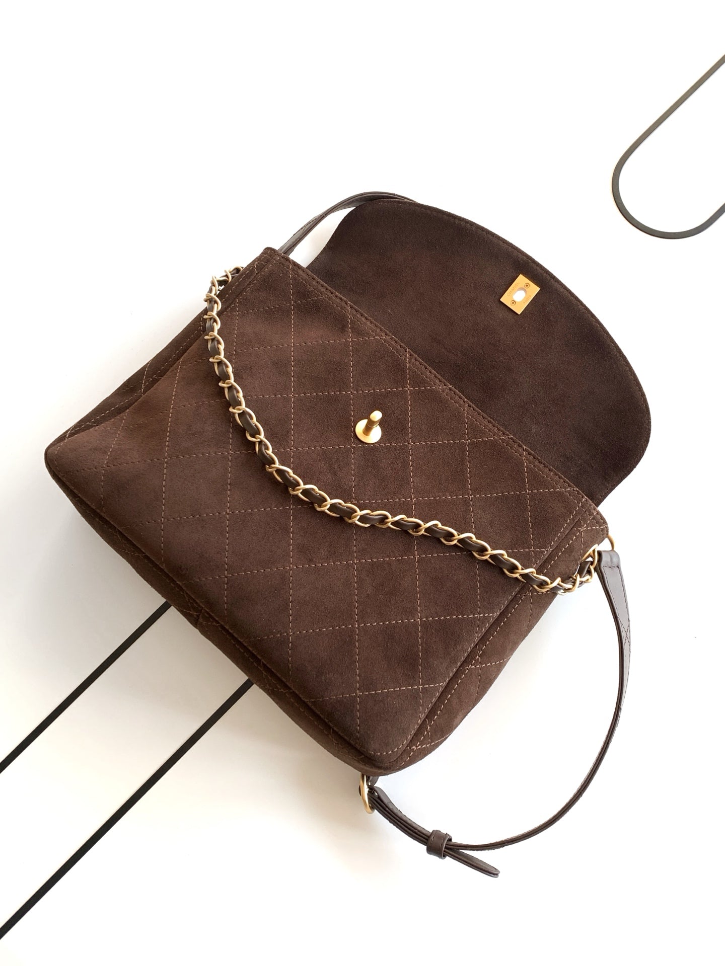 Chanel 26C Suede Messenger Bag Dark Brown