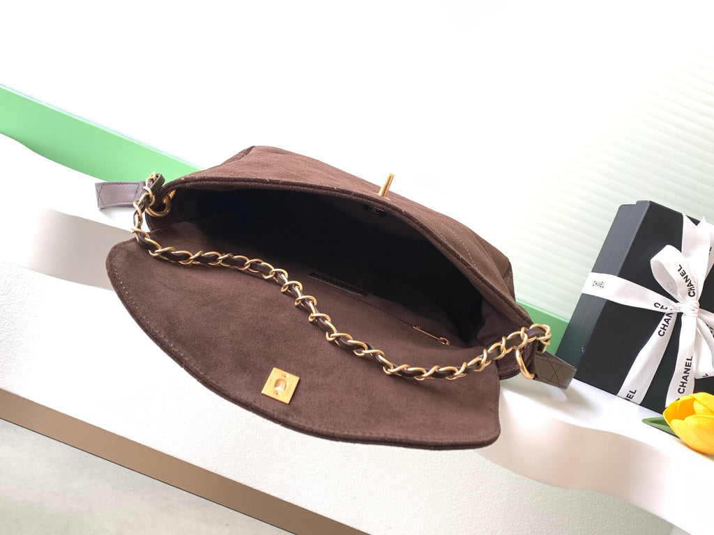 Chanel 26C Suede Messenger Bag Dark Brown