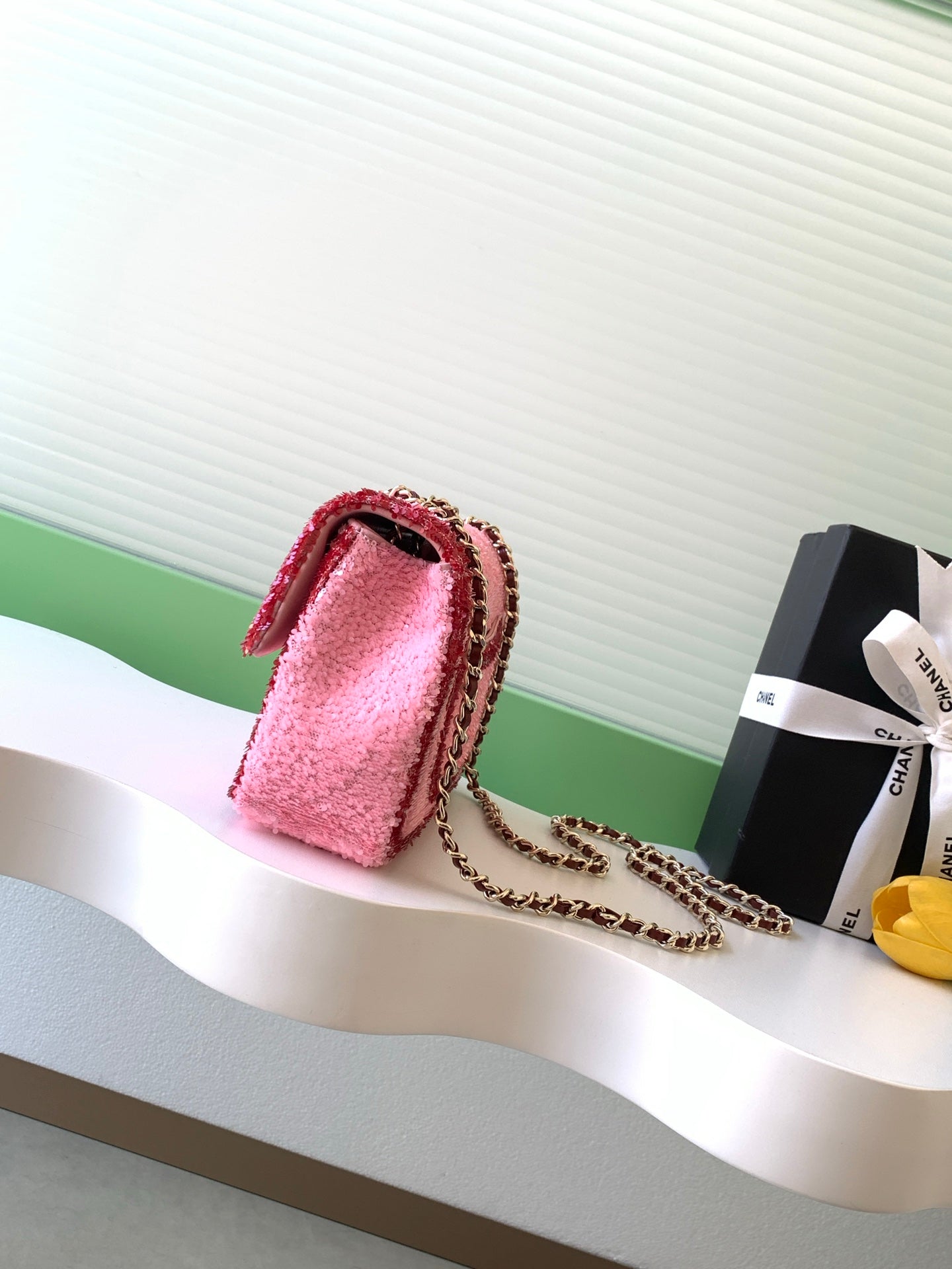 Chanel 26C Classic Flap Tweed Pink Red Mini