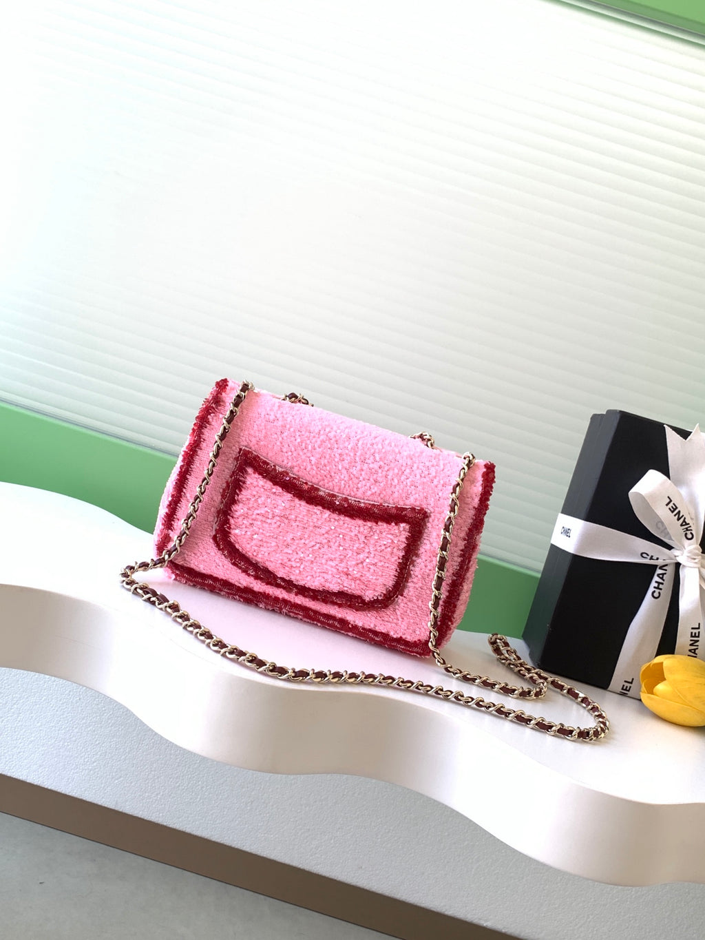 Chanel 26C Classic Flap Tweed Pink Red Mini
