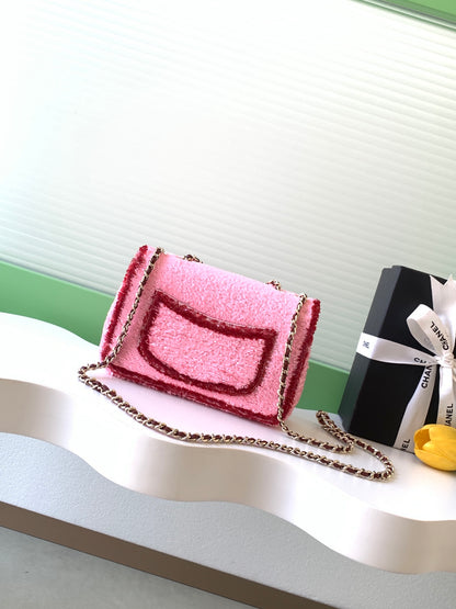 Chanel 26C Classic Flap Tweed Pink Red Mini