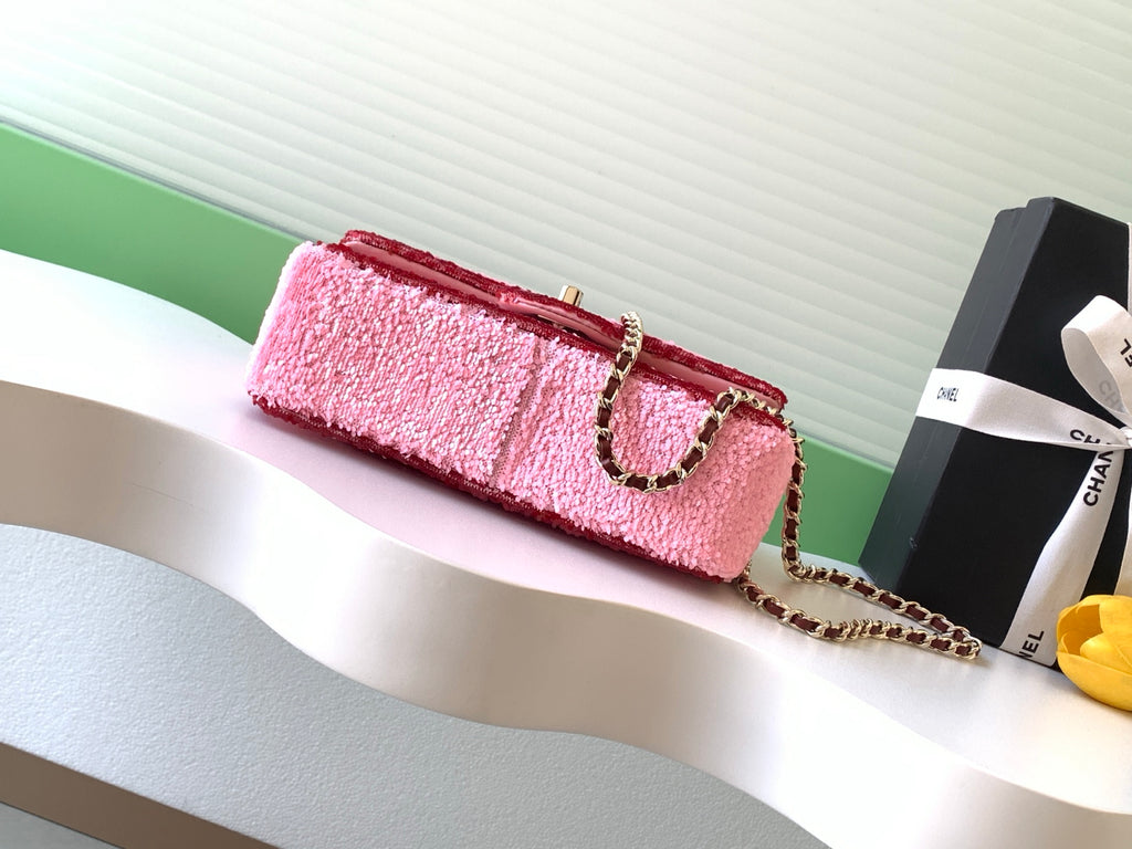 Chanel 26C Classic Flap Tweed Pink Red Mini