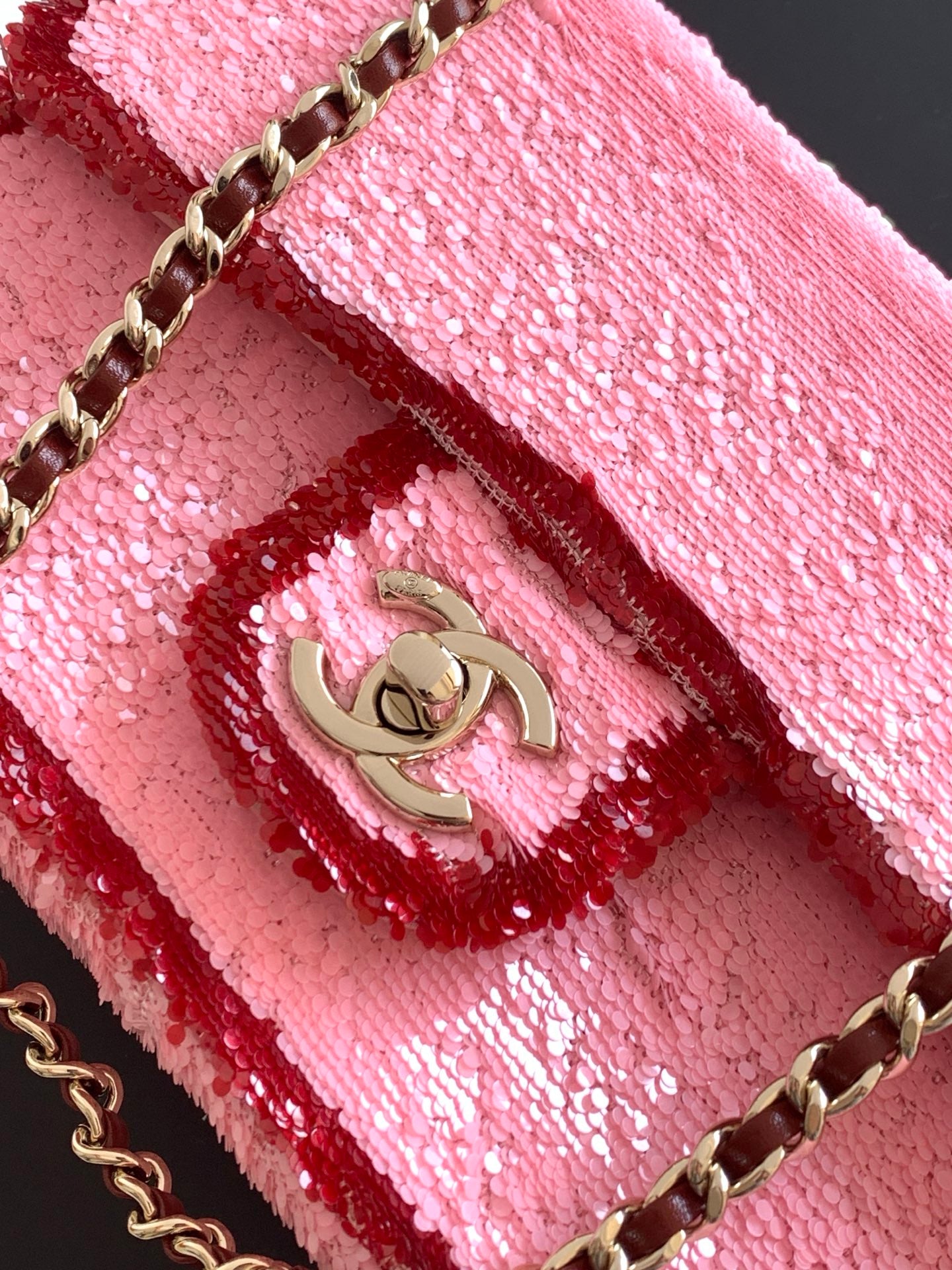 Chanel 26C Classic Flap Tweed Pink Red Mini