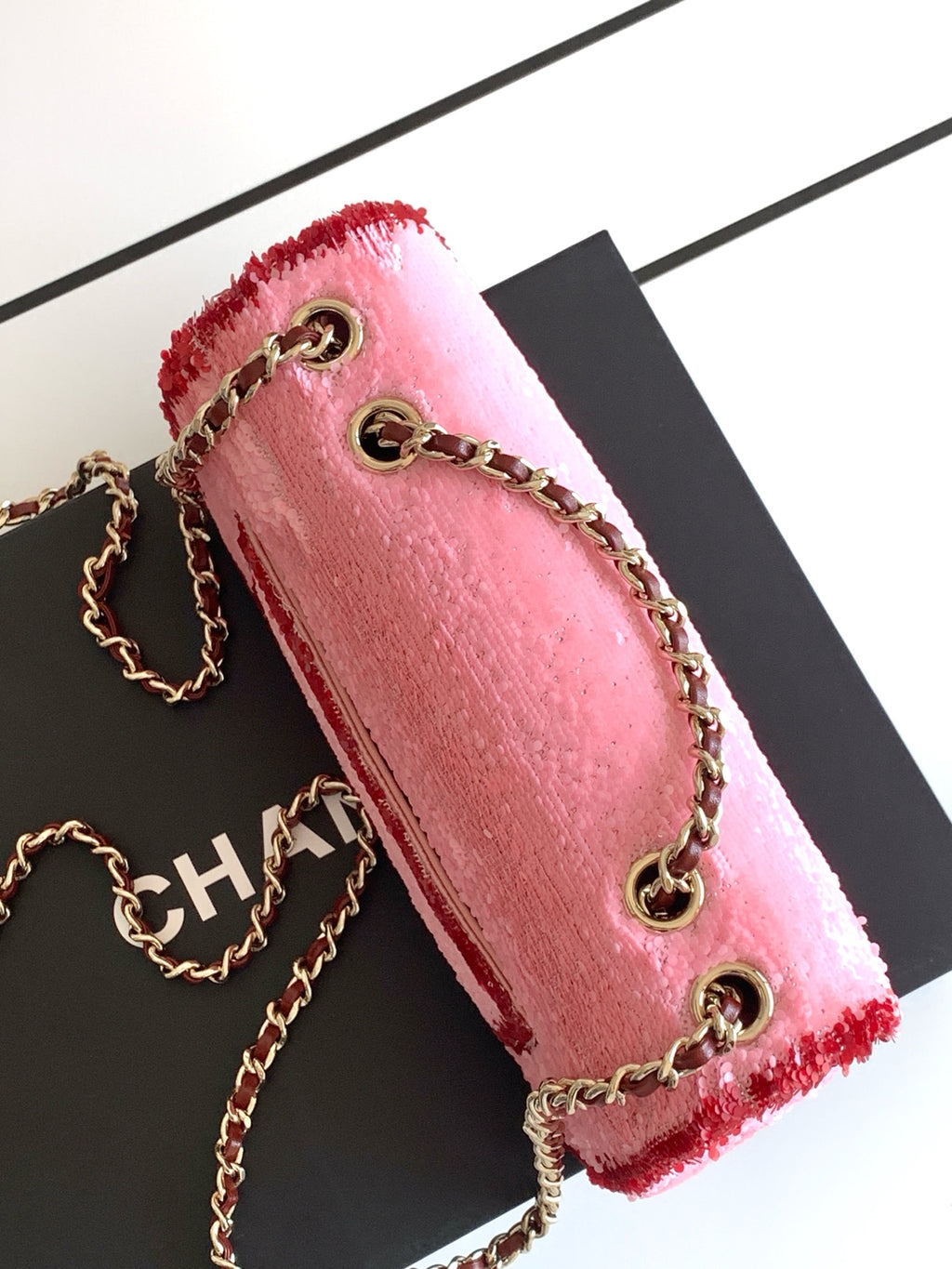 Chanel 26C Classic Flap Tweed Pink Red Mini