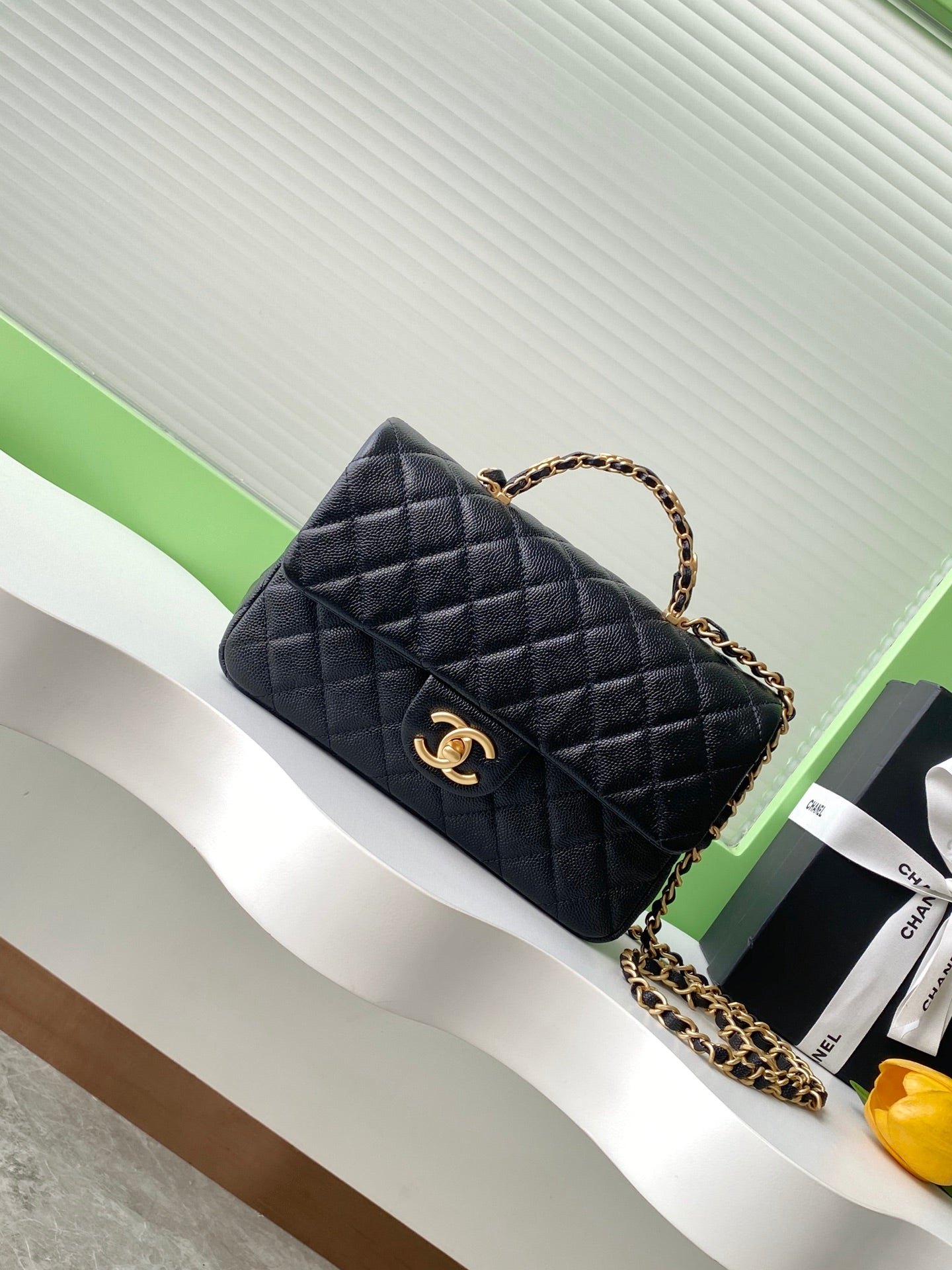 Chanel 25B Classic Flap with Top Handle Black Caviar Mini