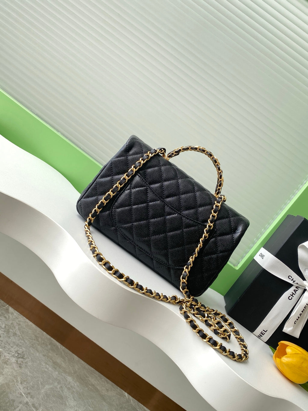 Chanel 25B Classic Flap with Top Handle Black Caviar Mini